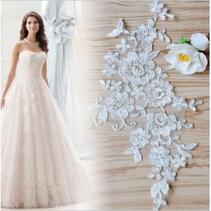 China Sliver Wire Cord Lace Applique Ivory Color Embroidery Flower for Wedding Dress supplier