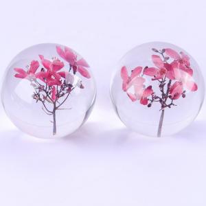 China Artificial Transparent Paperweight , Clear Epoxy Resin Ball With Real Dry Flower Inside supplier