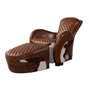 Defaico Furniture Retro Real Leather Saddle Footstool With Fur