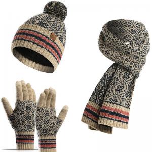 China 3 In 1 Winter Knited Beanie Scarf Set Knitted Hat Set With Touchscreen Gloves Promotional Gift In Winter supplier