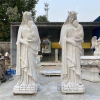 China Mother Mary And Jesus Marble Sculpture Life Size White Virgin Mary Statue Stone Carving Religious Church Outdoor on sale