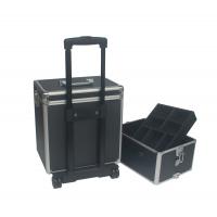 Aluminum Makeup Trolley Case Black Rolling Aluminium Cosmetic Case With Two Layer