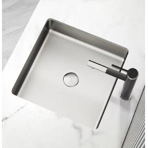 Brushed SUS304 Square Vessel Sink , Undermount Bathroom Basin Sinks