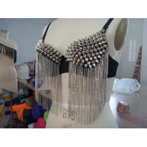 Chain Fringe Night Club Wear Studded Bra Top / Sexy Night Club Attire Spiked Bra Top