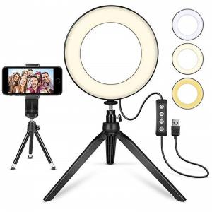 China LED Ring Light 6 with Tripod Stand , Mini LED Camera Light with Cell Phone Holder Desktop LED Lamp on sale 