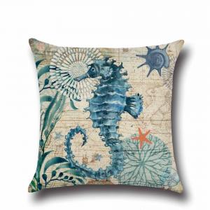 Sea Life Decorative Throw Pillow Covers 18"x 18" , Faux Linen Coastal Seahorse Cushion Cases for Bed and Couch