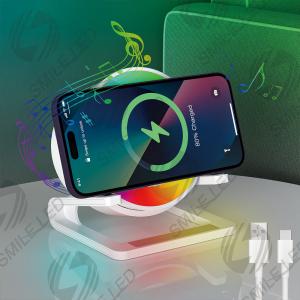 Dimmable RGB Night Light Stereo BT Speaker QI 15W Fast Charge Wireless Charger Speaker Stand