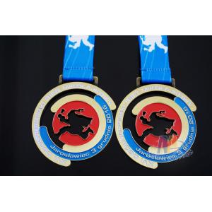 China Christmas Festival Cut Out Design Cutom Award Medals Soft Enamel Process With Sublimated Ribbon supplier