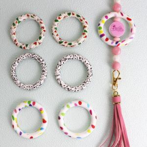 100% Safe Silicone Beads LOW MOQ  printed pattern o ring focals for DIY Crafts keychain Making