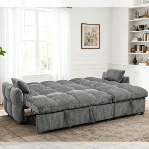 China L-Shaped Sectional Sleeper Sofa with Pull-Out Bed and Adjustable Backrest and Storage Chaise, Gray Chenille wholesale