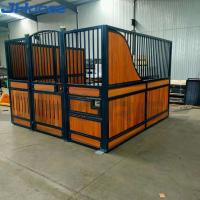 China Steel Farm Fence Portable 3.5m Barn Stall Fronts With Teak Wood Double Door Design on sale