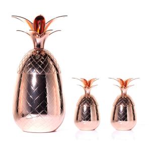 China Customized Rose Gold Plated Cocktail Pineapple Cup Stainless Steel Pineapple Shape Drink Glass Set supplier