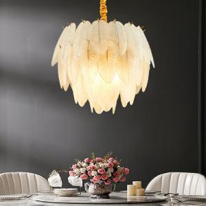 E14 Dining Feather Golden Crystal Pendant Light Modern Hanging