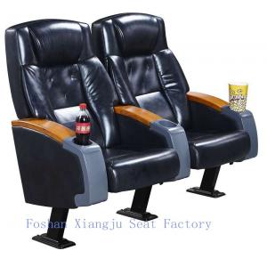 Steel Legs Wooden Armrest Genuine Leather Theater Seating Chairs With Cup Holder XJ-6878