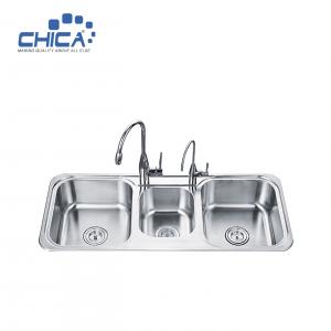 China Stainless Steel Corner Sink Press Kitchen Sink Triple Bowl Kitchen Sink With Faucet supplier