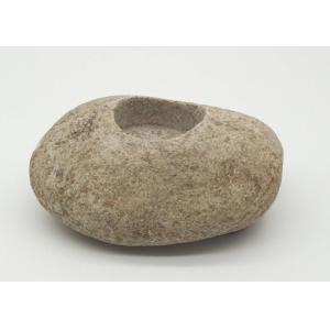 China Natural River Stone Candle Holders , Stone Tea Light Holder Backside With Pads supplier