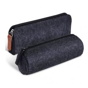 Dark Gray Felt Zipper Pencil Bag For Middle Schoolers Multi Use High Strength