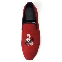 Red Mens Velvet Loafers Skull Style Custom Mens Flat Casual Shoes Sample Available