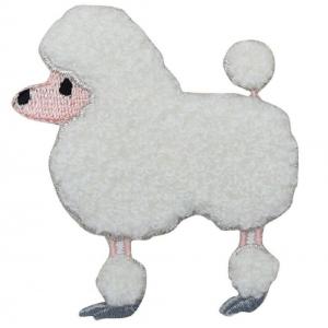 Chenille Poodle Applique Patch - White Dog, Canine Badge 2-5/8" (Iron on)