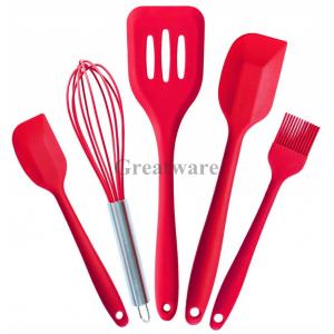 5 Pieces Silicone Kitchen Tools Set , Spatula , Brush, Turner and Whisk