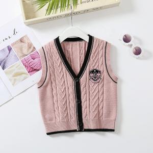 OEM Customized Kids Autumn Winter Children Patch Buttons V-neck Knitted Cardigan Sweater Boys Girls Vest