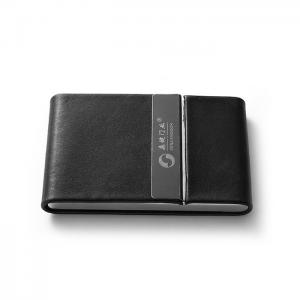 China Portable Imitation Black PU Leather Aluminium Card Wallet Name Card Stand supplier