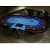 Blue Wooden Oval Baccarat Texas Holdem Poker Table Steel Legs Poker Gaming Table