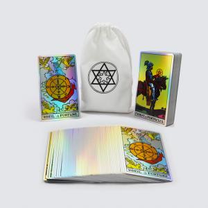 Custom premium laser tarot cards for beginners wholesale regular size witch tarot card packed in white cloth bag