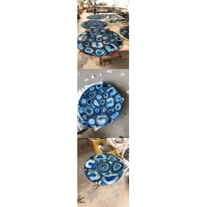 China Custom Polished Blue Agate Backsplash Tile Semi Precious Stone Slabs wholesale