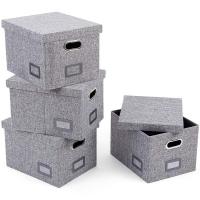 Collapsible File 210D Oxford Fabric 100% Linen Storage Boxes Grey OEM