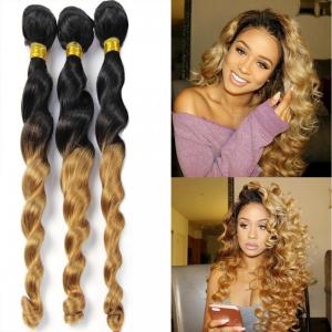 Ombre Hair Extension Real Human Hair Loose Wave Bundle Black to Blonde 2 Tone Color Grade 7A Virgin Brazilian Hair