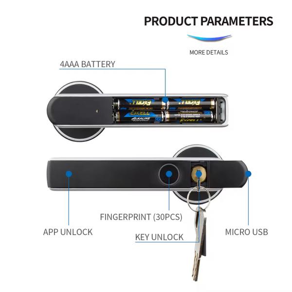 Zinc Alloy Fingerprint Door Lock Black Code Handle Lock Mini With Single Latch