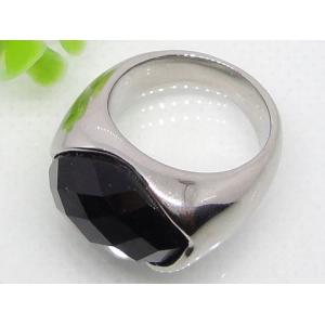 China Black Semi Precious Stone Stainless Steel Ring 1140514 supplier