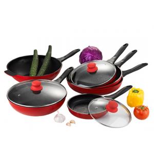 China 9Pcs Red Die-casting Nonstick Frying Pans With Silicon Handle supplier