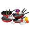 9Pcs Red Die-casting Nonstick Frying Pans With Silicon Handle