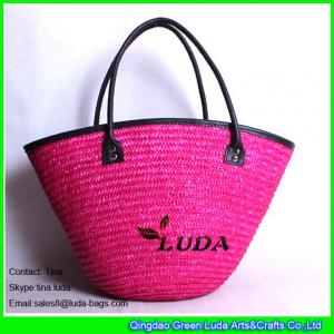 LUDA drawstring bags pink beach totes women wheat straw beach bags