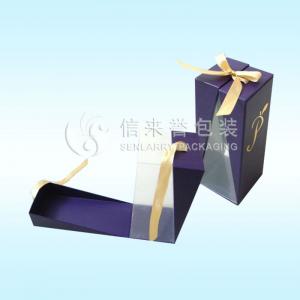 Mini purple wine display boxes with yellow ribbon