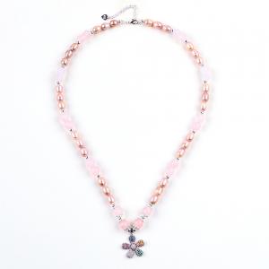 Fresh Water Pearl Necklace Rose Quartz 6mm Beads Crystal Sweater Necklace