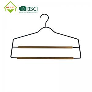 2 Layers Trouser Solid Wood Hangers , Metal Wooden Pant Hanger With Locking Bar