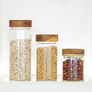 OEM High Borosilicate Glass Spaghetti Container Bamboo Lid Jars Round Shape