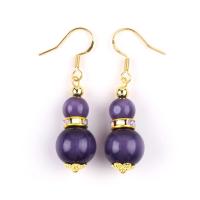 China Purple Cat Eye Gemstone Drop Earrings Dangle 8MM 10MM Bead on sale