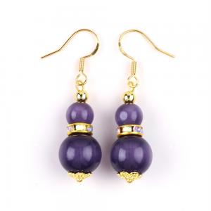 Purple Cat Eye Gemstone Drop Earrings Dangle 8MM 10MM Bead