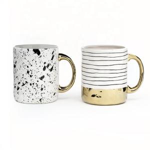 16oz Electroplated White Mug With Gold Handle For Everyday Mugs Personality 5 X 3-3/4 X 4-3/8" Round