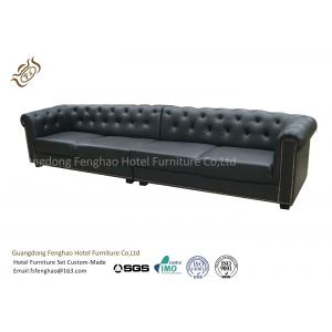 Button Tufted Leather Hotel Room Sofa Wooden Frame / PU Half Leather Sofa Four Seat