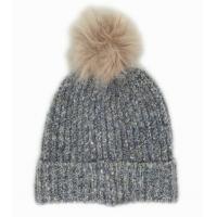 China Melange Color Shinny Yarn Popular Knit Hats With Big Pompom on sale