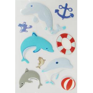 Printable Funny Kids Puffy Stickers For Scrapbooking 3D Dolphins Design