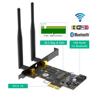 China NGFF M.2キー A から PCl-e X1 WiFi と Bluetooth カード の アダプター Bluetooth インターフェース と 双アンテナ を 接続 する wholesale