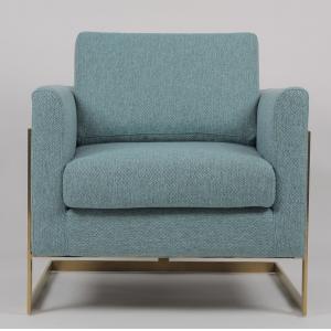 85cm Height Blue Fabric Armchair With Gold Stainless Steel