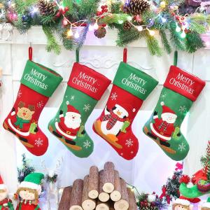 Pack Rustic Christmas Stockings, Penguin Snowman Claus Santa and Reindeer, Vintage Xmas Holiday Party Home Decorations