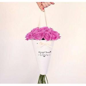 China Flower Shop 40 Cm Flower Cone Box Recyclable With Ribbon Handle supplier